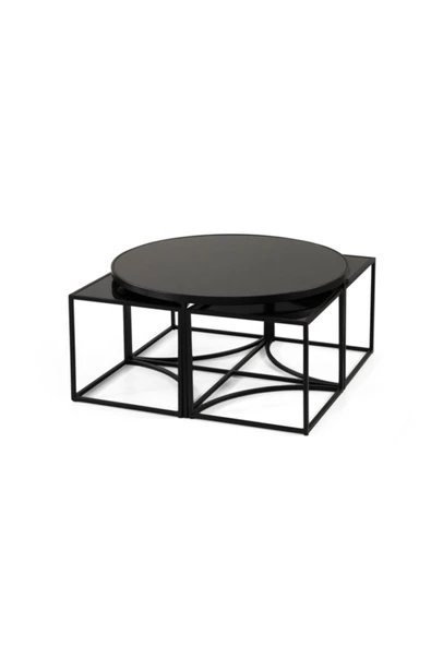 Onurdesign Sosa Metal Yuvarlak Siyah Camlı Orta Sehpa 4 1 - Resim 5