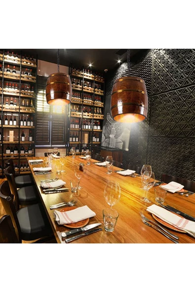 Onurdesign Rustik Retro Ofis Cafe Restorant Ahşap Fıçı Avize - 3