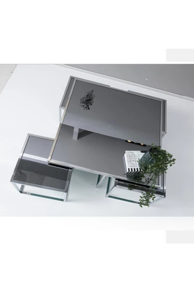 Onurdesign Kante Metal Crom Kaplama Füme Aynalı Orta Sehpa 4+1 - 3