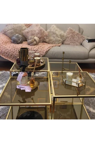 Onurdesign Roma Metal Gold Kaplama Bronz Aynalı Orta Sehpa - 2