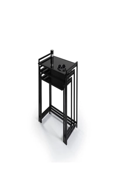 Onurdesign Zuma Metal Ayaklı Siyah Camlı 3lü Zigon Sehpa - 4