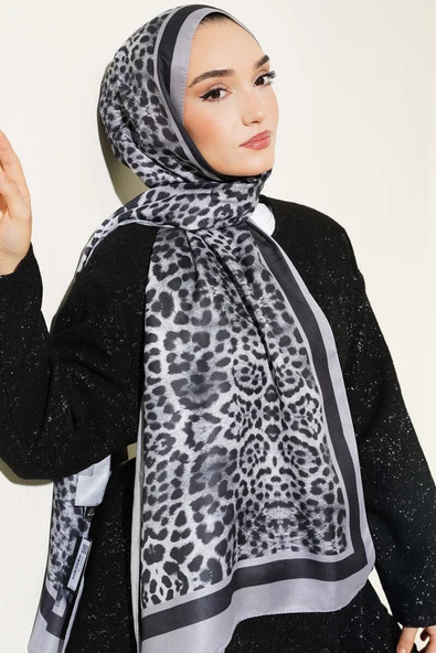 Leopar Desen Soft Şal Gri