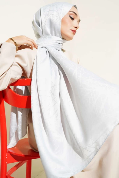 Geometrik Çizgi Jakar Şal Soft Mavi - Resim 2