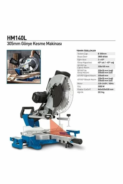 HM140L Gönye Kesme Makinası 305 mm Elektrikli Testere Marangoz Tezgah Tipi Açılı Kesim - 3