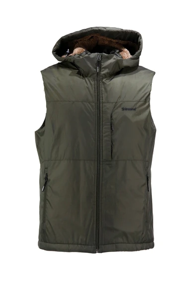 Erkek Kapişonlu Kürklü Haki Yelek