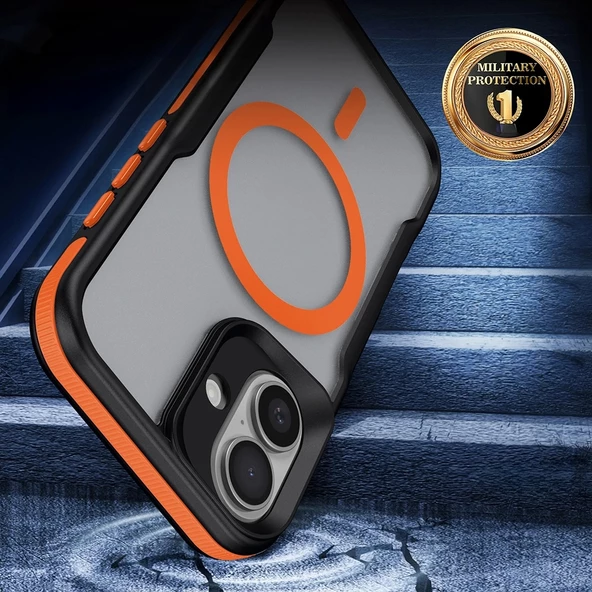 Apple iPhone 16 Plus Kılıf Magsafe Şarj Özellikli Military Airbag Şeritli Redclick Lamer Kapak - Resim 3