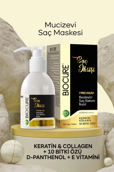 BİOCURE Premium Besleyici Saç Bakım Maskesi Keratin Collagen 10 Bitki Özlü Saç Iksiri 250ml.