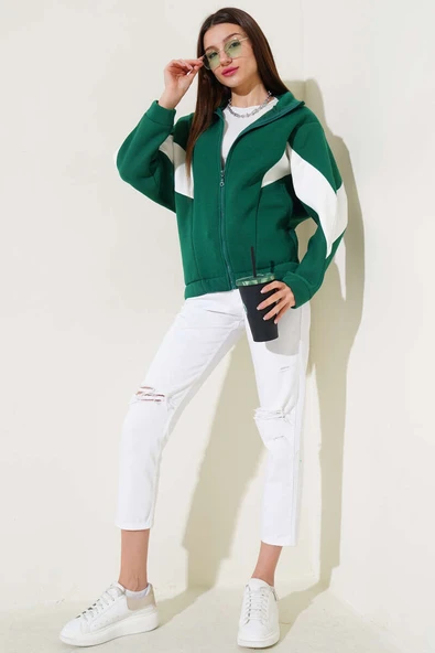 Garnili Üç İplik Salaş Kısa Hırka Yeşil - 2