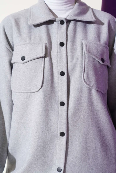 Çift Cepli Kaşe Gömlek Gri - 4