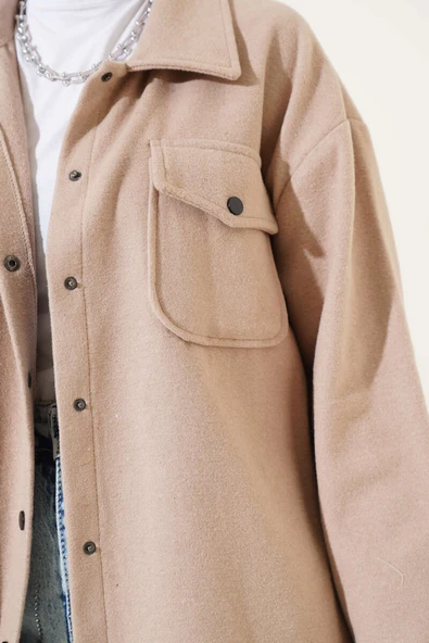 Çift Cepli Kaşe Gömlek Bej - 4