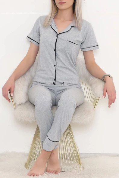 Önü Cepli Pijama Takımı Gri - 4