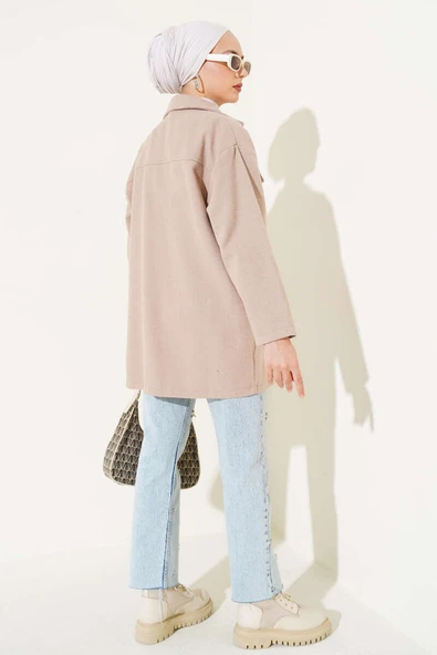 Çift Cepli Kaşe Gömlek Bej - 3