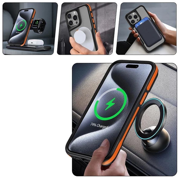 Apple iPhone 15 Pro Max Kılıf Magsafe Şarj Özellikli Military Airbag Şeritli Redclick Lamer Kapak - Resim 6