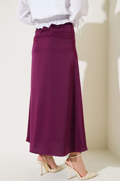 Beli Lastikli Saten Etek Mor - 3