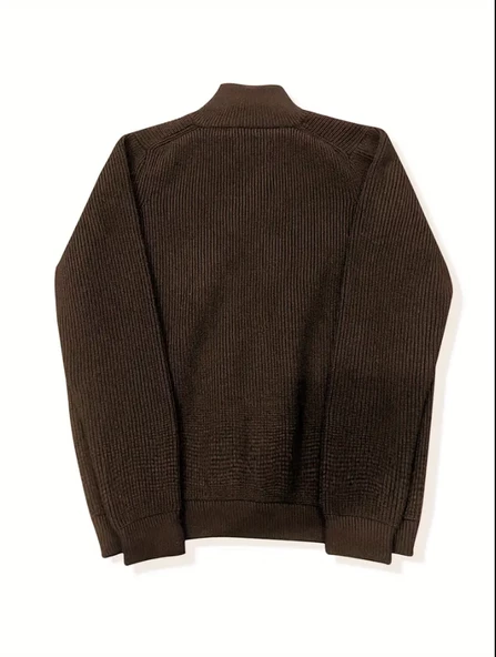 Erkek Dik Yaka Fermuarlı Slim Fit Triko Hırka - 7