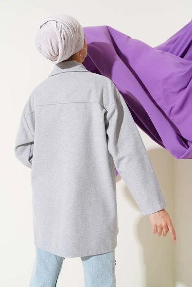 Çift Cepli Kaşe Gömlek Gri - 3