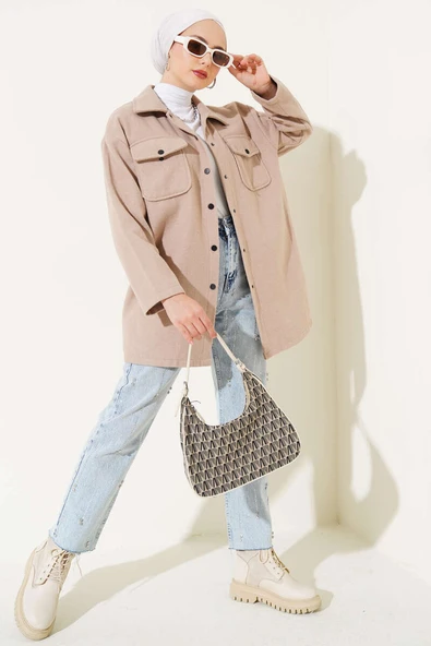 Çift Cepli Kaşe Gömlek Bej - 2