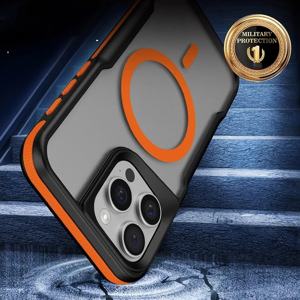 Apple iPhone 14 Pro Max Kılıf Magsafe Şarj Özellikli Military Airbag Şeritli Redclick Lamer Kapak - Resim 4