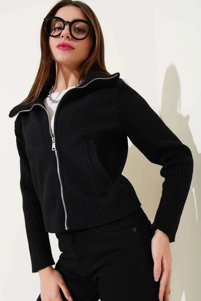 Triko Garnili Kaşe Mont Siyah