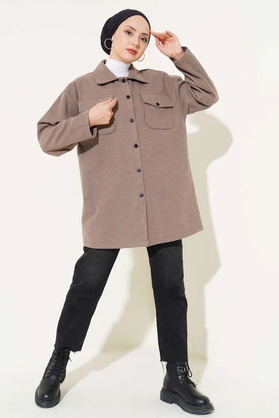 Çift Cepli Kaşe Gömlek Vizon