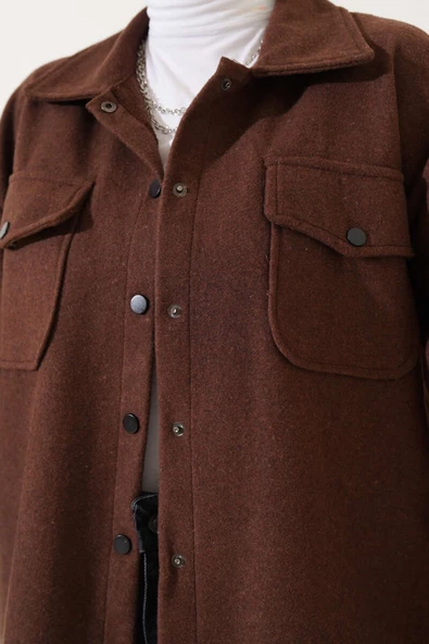 Çift Cepli Kaşe Gömlek Kahve - 4