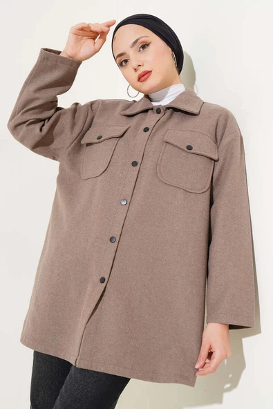 Çift Cepli Kaşe Gömlek Vizon - 2