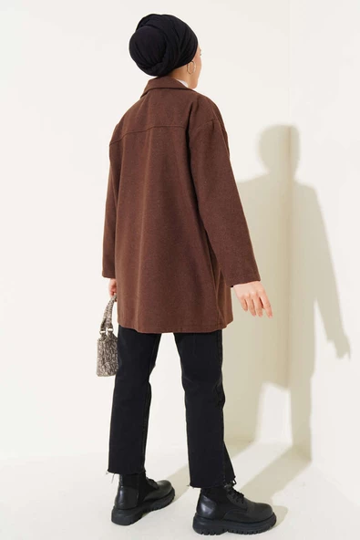 Çift Cepli Kaşe Gömlek Kahve - 3