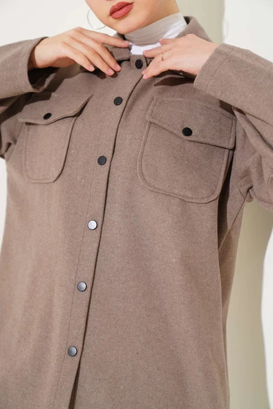 Çift Cepli Kaşe Gömlek Vizon - 4