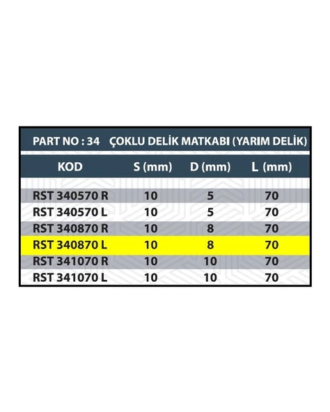 RESİSTE 8x70 SOL ÇOKLU DELİK MENTEŞE MATKABI (YARIM DELİK) - 3