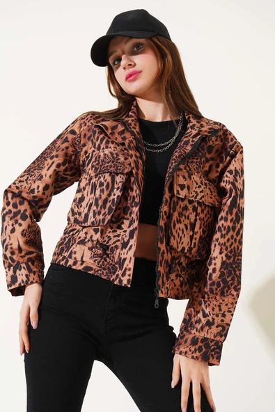 Leopar Desen Tünelli Kısa Ceket Leopar - Resim 2