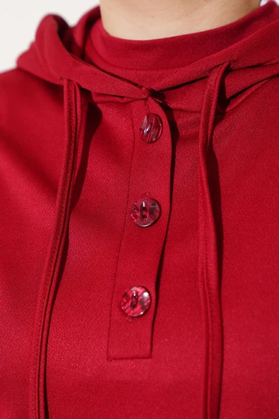 Kapüşonlu Elbise İkili Takım Bordo - Resim 4