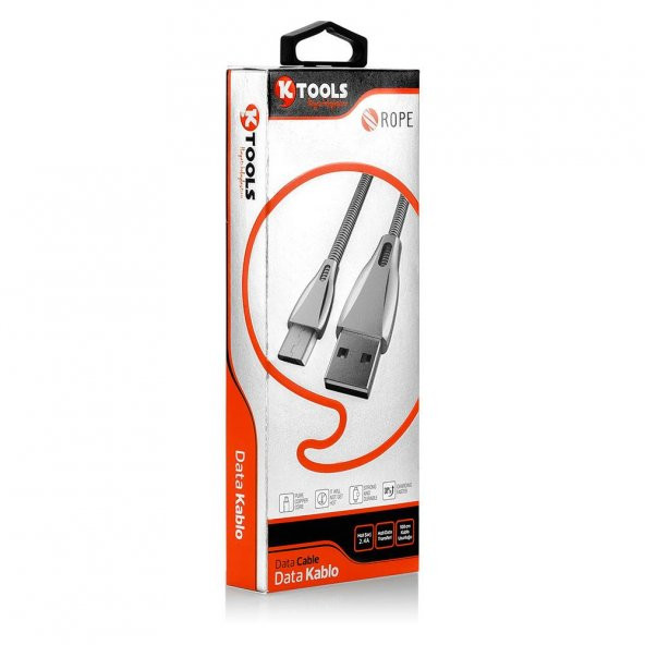 KTOOLS ROPE 2.4A 1 METRE GUMUS MICRO DATA KABLO - Resim 2