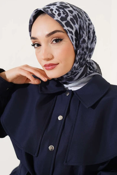 Leopar Desen Soft Eşarp Füme