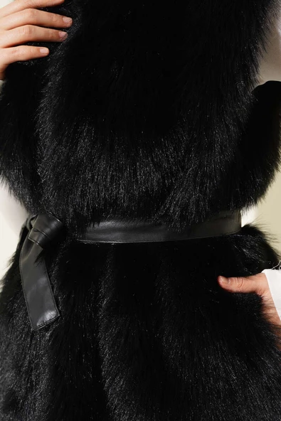 Lolita Peluş Kuşaklı Yelek Siyah - Resim 4