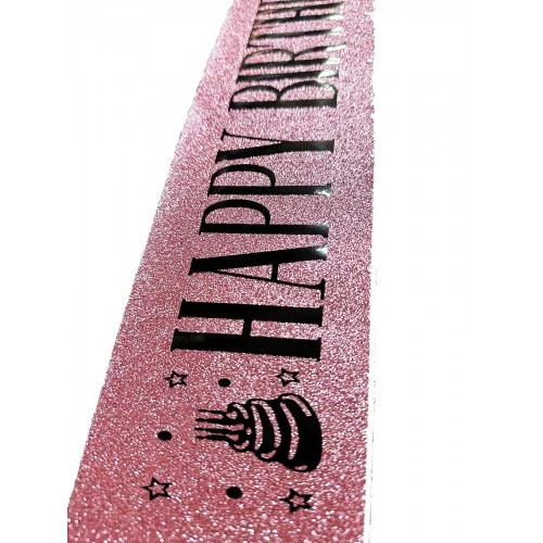 Pembe Siyah Happy Birthday Simli Kuşak Kemer - 3