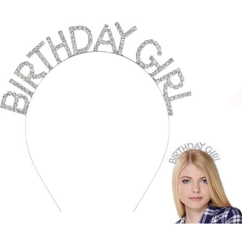 Gümüş Kristal Taşlı Birthday Girl Tacı - 3