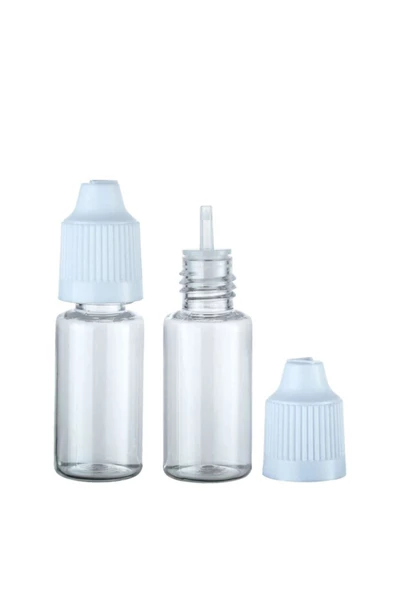 100 Adet - 15ml Şeffaf Plastik Likit Şişesi - Iğne Uclu Damlalıklı Pet Şişe, Beyaz Kapaklı - 1