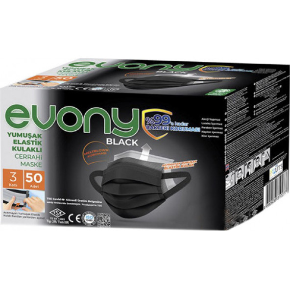 EVONY SİYAH MASKE 50 ADET'Lİ KUTU - Resim 2