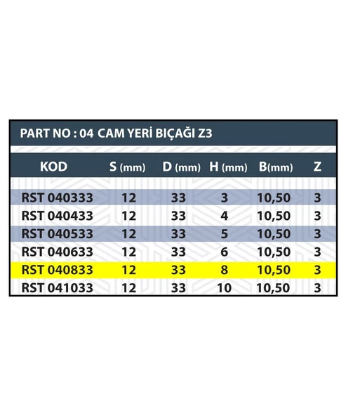 8MM CAM YERİ BIÇAĞI Z3 (3 AĞIZLI) - 3