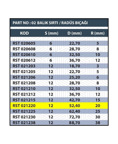 SAP 12MM R20 BALIK SIRTI / RADÜS BIÇAĞI - 3