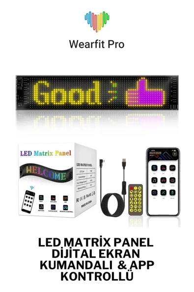 Led Matrix Panel RG-B Ekran Kumandalı App Kontrollü İş Yeri Otomobil Tır Kamyon Cam veya Duvar Uyumlu Kendiliğinden Yapışabilir