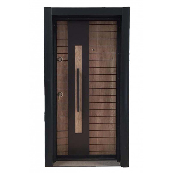TEZ-1555 Statik Kasalı Rustik Çizgili Model Çelik Kapı, Daire Kapısı, Villa Kapısı