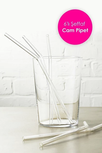 6 Adet Kokteyl Sunum Pipeti Cam Pipet Isıya Dayanıklı Eğimli 20cm Şeffaf Cam Pipet Tekli - 3