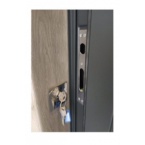 TEZ-1558 Antrasit Renk Statik Kasalı Rustik Çizgili Model Çelik Kapı, Daire Kapısı, Villa Kapısı - 3