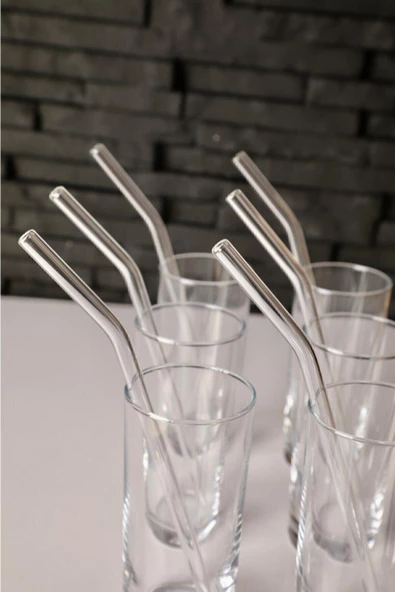 1 Adet Kokteyl Sunum Pipeti Cam Pipet Isıya Dayanıklı Eğimli 20cm Şeffaf Cam Pipet Tekli - 5