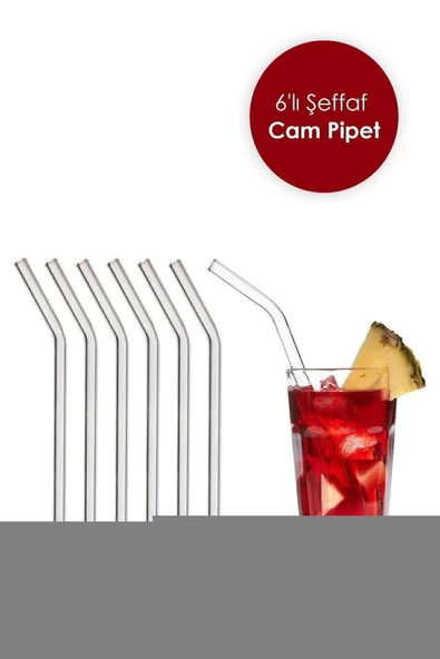 6 Adet Kokteyl Sunum Pipeti Cam Pipet Isıya Dayanıklı Eğimli 20cm Şeffaf Cam Pipet Tekli - 4