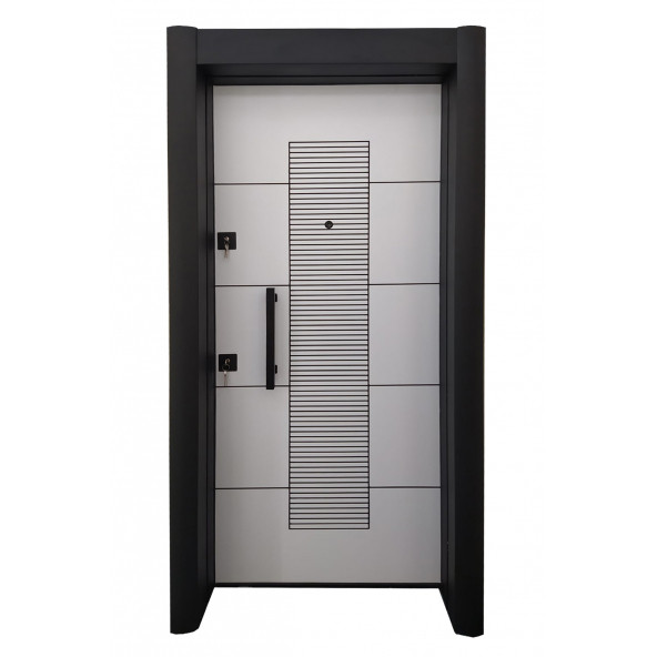 TEZ-1593B Siyah Renk Statik Kasalı Rustik Çizgili Model Çelik Kapı, Daire Kapısı, Villa Kapısı - 1