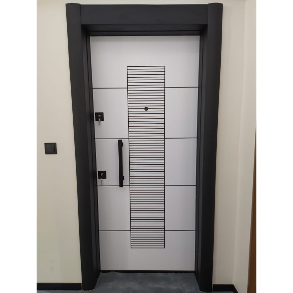 TEZ-1593B Siyah Renk Statik Kasalı Rustik Çizgili Model Çelik Kapı, Daire Kapısı, Villa Kapısı - 4