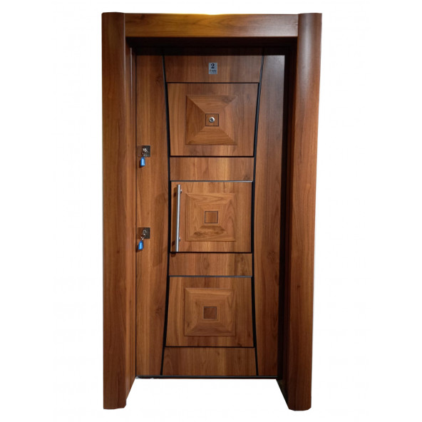 TEZ-3451 Ahşap Kaplama Kabartma Model Çelik Kapı, Daire Kapısı , Villa Kapısı