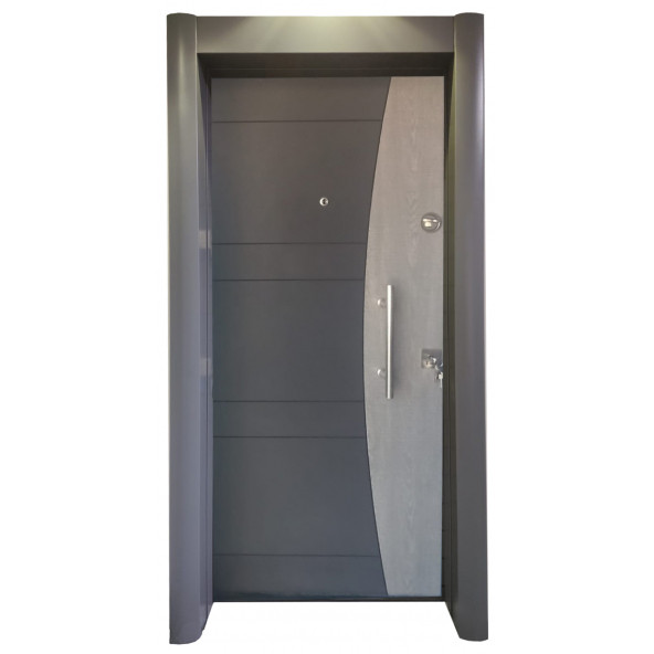 TEZ-1597 Antrasit Renk Statik Kasalı Rustik Çizgili Model Çelik Kapı, Daire Kapısı, Villa Kapısı